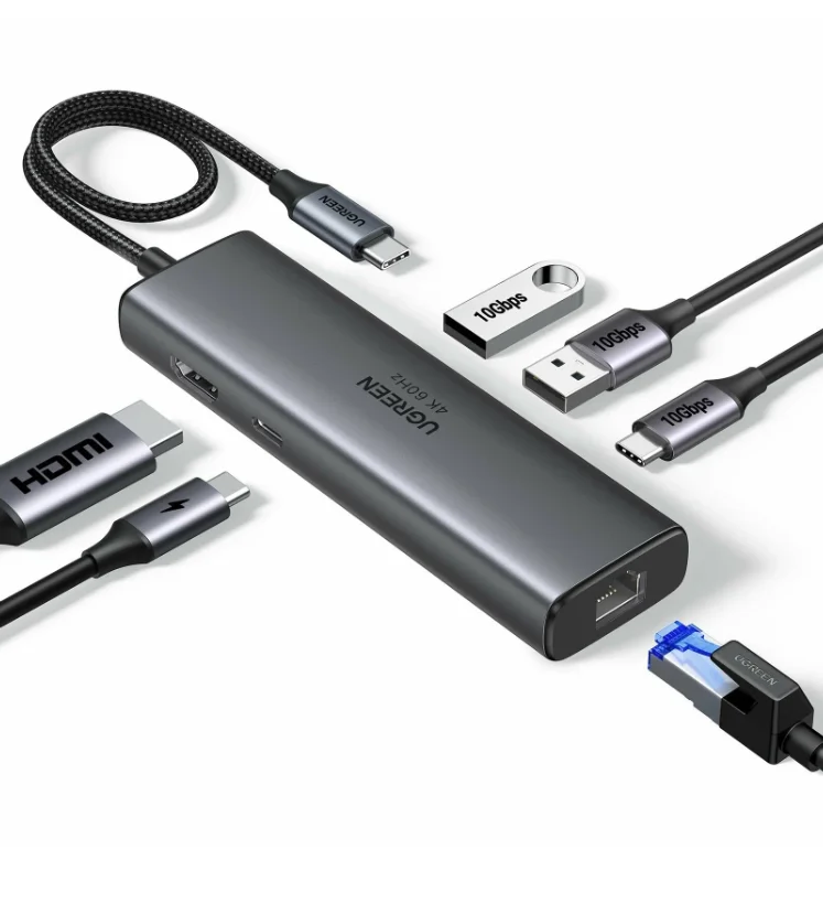 UGREEN Type-C Hub 6-in-1, USB C Dock Adapter - USB-C 10Gbps, USB-A 10Gbps, 4K60Hz HDMI, RJ45