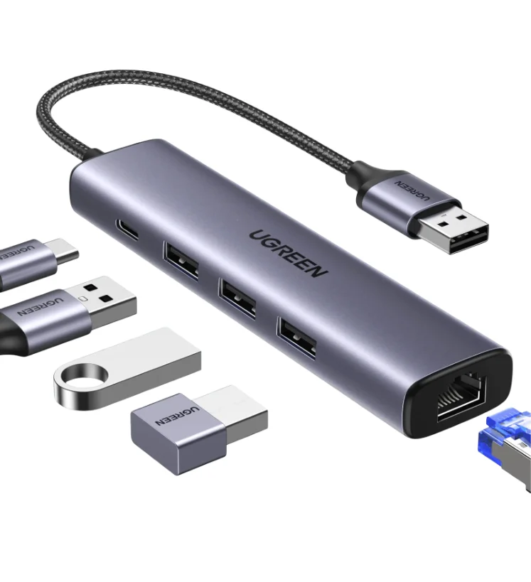 UGREEN USB A 3.0 Hub, Dock Adapter - USB-A, Type C Power, RJ45 1000Mbps